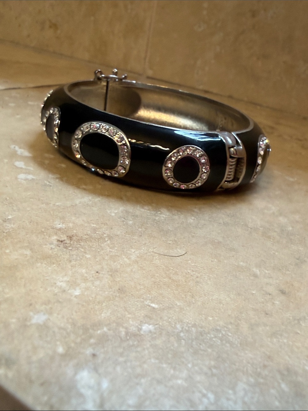 Lia Sophia Black Enamel Bangle with Crystal Accents